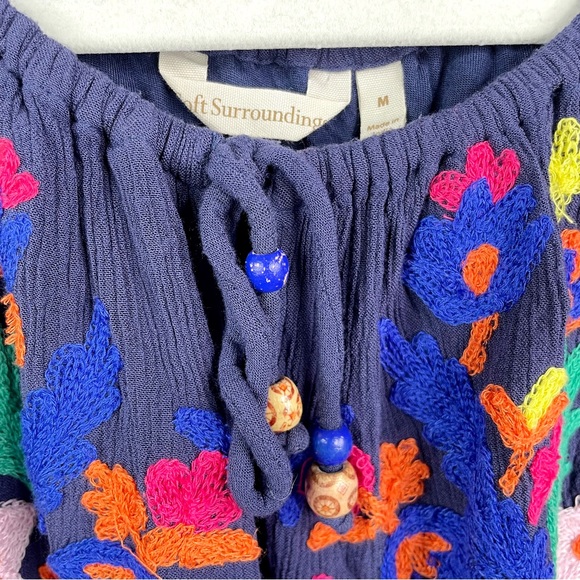 Soft Surroundings Banjara Boho Embroidered Peasant Top Blue Medium - Picture 9 of 11